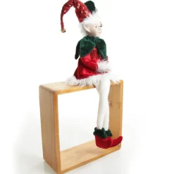 Green and Red Elf Sitting Christmas Ornament Discount