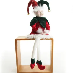 Green and Red Elf Sitting Christmas Ornament Discount