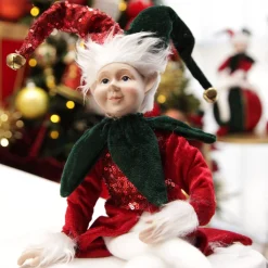 Green and Red Elf Sitting Christmas Ornament Discount