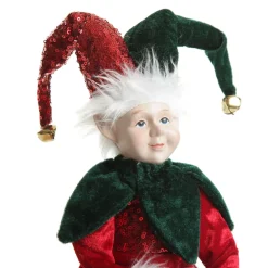 Green and Red Elf Sitting Christmas Ornament Discount