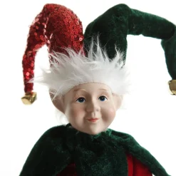 Green and Red Elf Sitting Christmas Ornament Discount