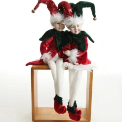 Green and Red Elf Sitting Christmas Ornament Discount