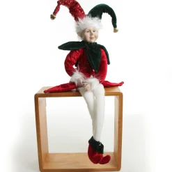 Green and Red Elf Sitting Christmas Ornament Discount