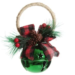 Green Christmas Bell Door Hanger with Red Buffalo Check Bow Store