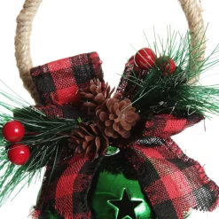 Green Christmas Bell Door Hanger with Red Buffalo Check Bow Store