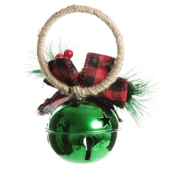 Green Christmas Bell Door Hanger with Red Buffalo Check Bow Store