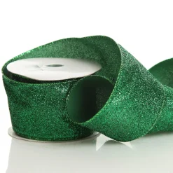 Green Sparkle Glitter Ribbon Wired Edge - 6.3cm Hot