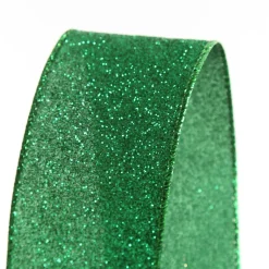 Green Sparkle Glitter Ribbon Wired Edge - 6.3cm Hot