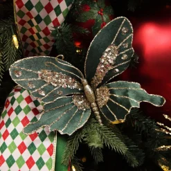 Green Velour and Glitter Butterfly Clip Discount