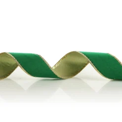 Green Velvet Gold Trim Wired Christmas Ribbon Cheap