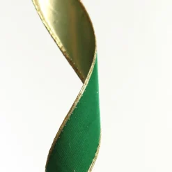 Green Velvet Gold Trim Wired Christmas Ribbon Cheap