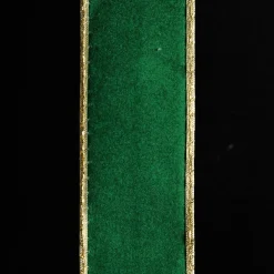 Green Velvet Gold Trim Wired Christmas Ribbon Cheap