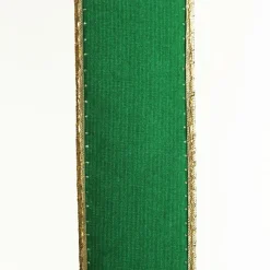 Green Velvet Gold Trim Wired Christmas Ribbon Cheap