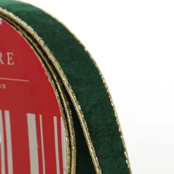 Green Velvet Gold Trim Wired Christmas Ribbon Cheap