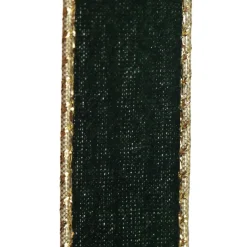 Green Velvet Gold Trim Wired Christmas Ribbon Cheap