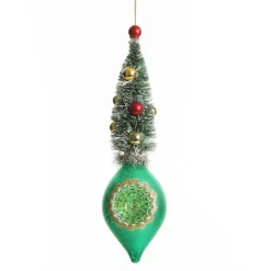 Green Vintage Glass Christmas Finial with Tree Outlet