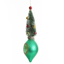 Green Vintage Glass Christmas Finial with Tree Outlet