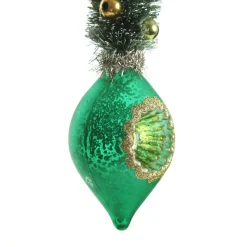 Green Vintage Glass Christmas Finial with Tree Outlet