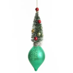 Green Vintage Glass Christmas Finial with Tree Outlet