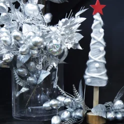 Grey and White Woolen Christmas Tree with Red Star New