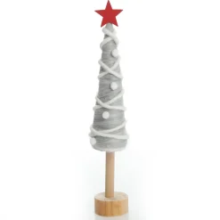 Grey and White Woolen Christmas Tree with Red Star New