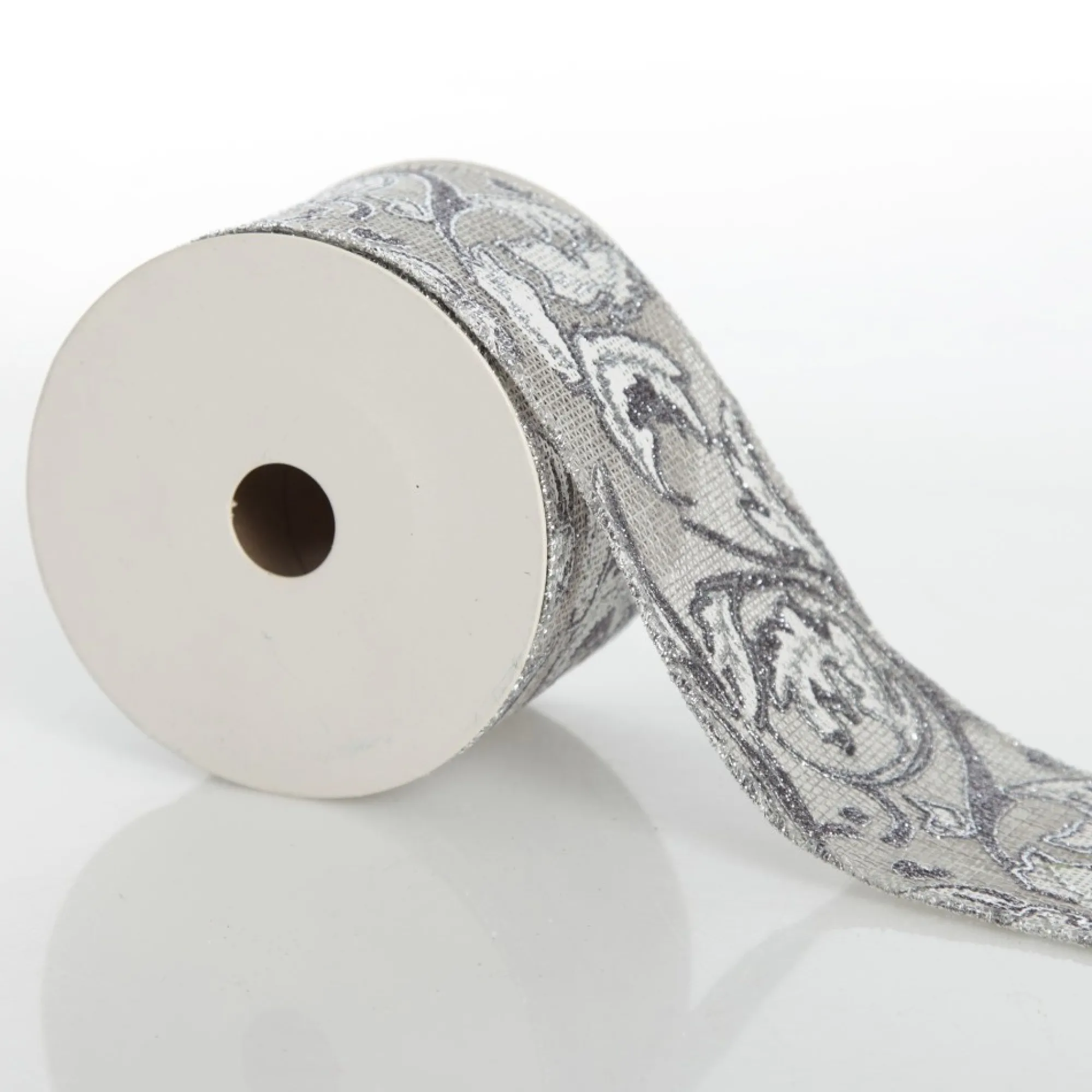 Grey Linen with Silver Glitter Floral Pattern Ribbon Cheap