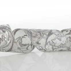 Grey Linen with Silver Glitter Floral Pattern Ribbon Cheap