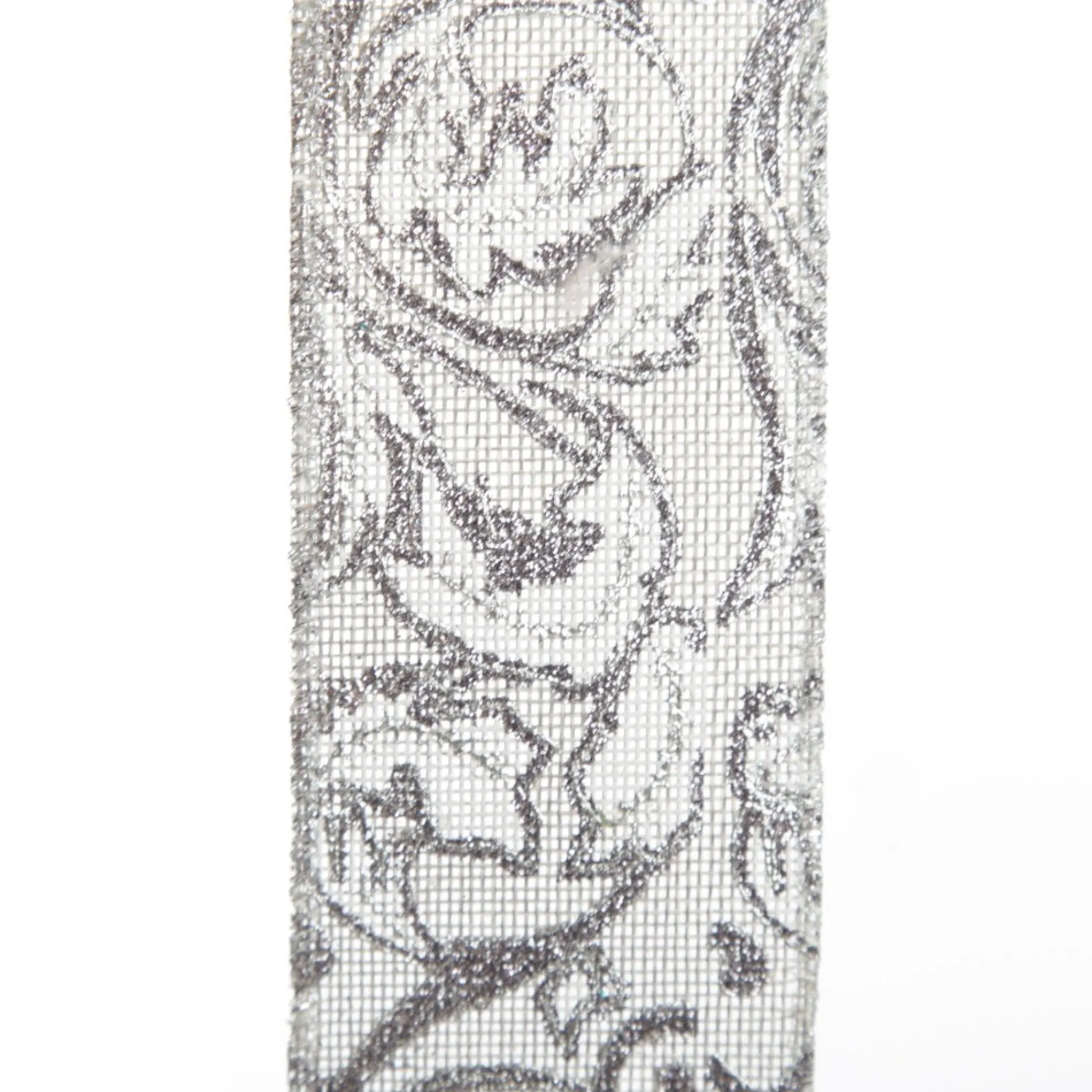 Grey Linen with Silver Glitter Floral Pattern Ribbon Cheap