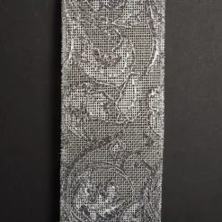 Grey Linen with Silver Glitter Floral Pattern Ribbon Cheap