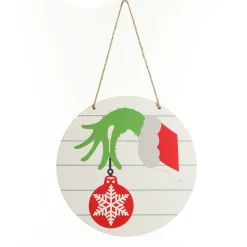 Grinch Holding Bauble Christmas Sign Sale