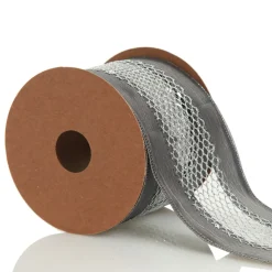 Gunmetal Grey Mesh with Satin Edge Wired Christmas Ribbon New