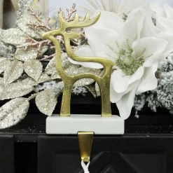 Hollow Raw Gold Reindeer Christmas Stocking Hanger with Quartz Base Flash Sale