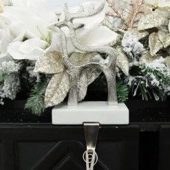 Hollow Raw Silver Reindeer Christmas Stocking Hanger with Quartz Base Discount