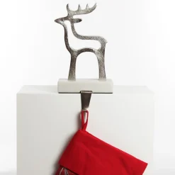 Hollow Raw Silver Reindeer Christmas Stocking Hanger with Quartz Base Discount