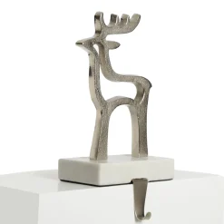Hollow Raw Silver Reindeer Christmas Stocking Hanger with Quartz Base Discount