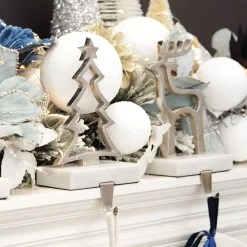 Hollow Raw Silver Reindeer Christmas Stocking Hanger with Quartz Base Discount