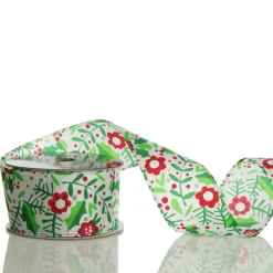 Holly & Berry Flowers Wired Ribbon New