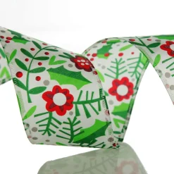 Holly & Berry Flowers Wired Ribbon New