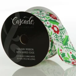 Holly & Berry Flowers Wired Ribbon New