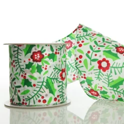 Holly & Berry Flowers Wired Ribbon New
