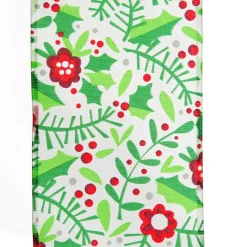 Holly & Berry Flowers Wired Ribbon New