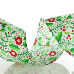 Holly & Berry Flowers Wired Ribbon New
