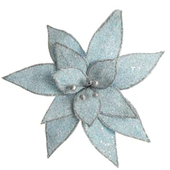 Ice Blue Glitter Poinsettia Flower Clip Cheap