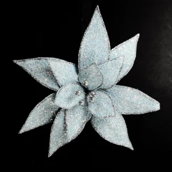 Ice Blue Glitter Poinsettia Flower Clip Cheap