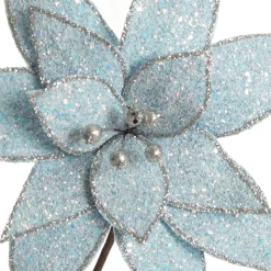 Ice Blue Glitter Poinsettia Flower Clip Cheap