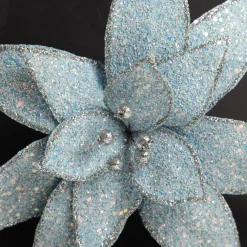 Ice Blue Glitter Poinsettia Flower Clip Cheap