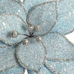 Ice Blue Glitter Poinsettia Flower Clip Cheap