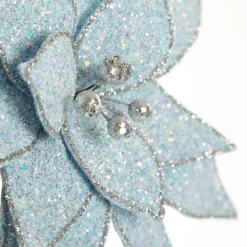 Ice Blue Glitter Poinsettia Flower Clip Cheap