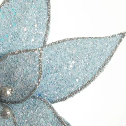 Ice Blue Glitter Poinsettia Flower Clip Cheap
