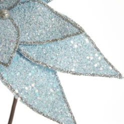 Ice Blue Glitter Poinsettia Flower Clip Cheap